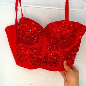 Hand-Made Beaded Gaga Rhinestone Bustier